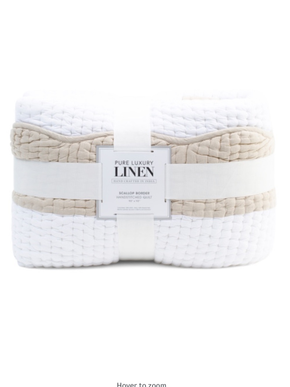Pure Luxury Linen Scallop Border Quilt - White & Beige